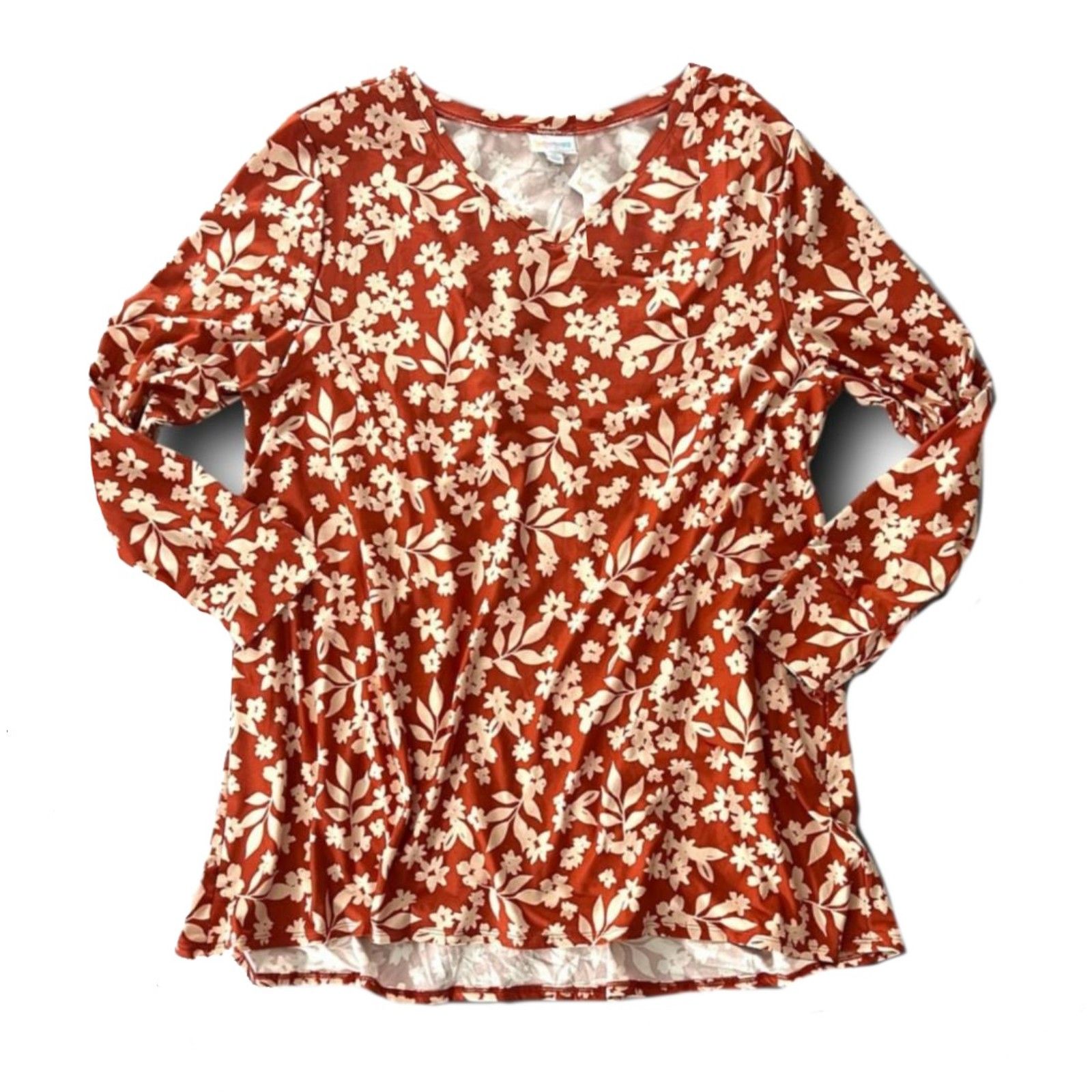 Lularoe Elizabeth Rust Floral Long Sleeve A-Line V-Neck Tunic Size Xl